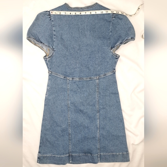 Free People Womens Something Sweet Denim Dress Mini Stretch Lace Up V Neck 6 - Picture 8 of 16